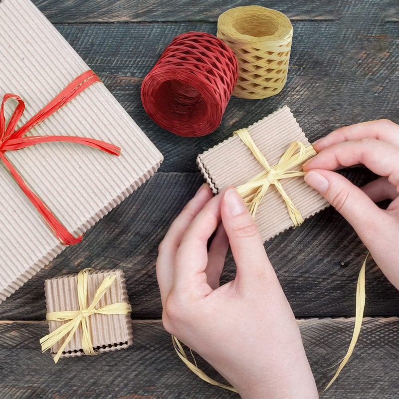Jolbndcv Raffia Ribbon String,4 Rolls Raffia Paper Gift Wrapping Kraft Packing Paper Twine for Craft Supply Christmas (Total 656 Feet) - Image 5